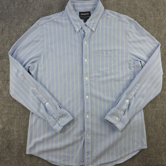 Bonobos Shirt Large Slim Fit Blue Green Vertical Striped Long Sleeve Button Down - Picture 1 of 8